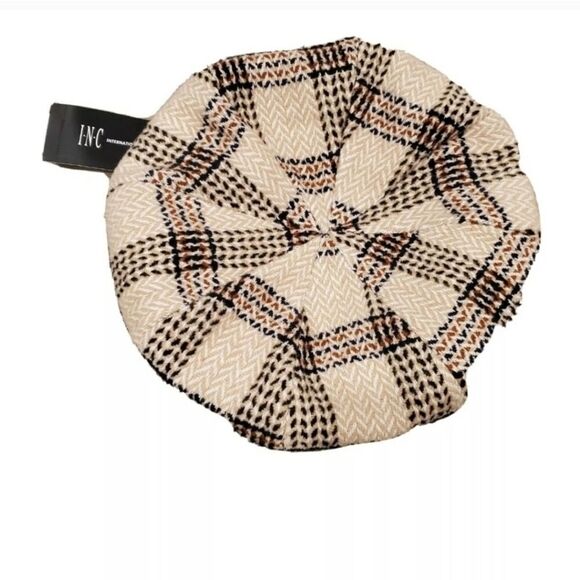 NWT INC Plaid Beret Hat - Cream and Black O/S - Picture 2 of 4